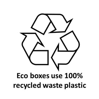 Eco boxes use 100% recycled waste plastic